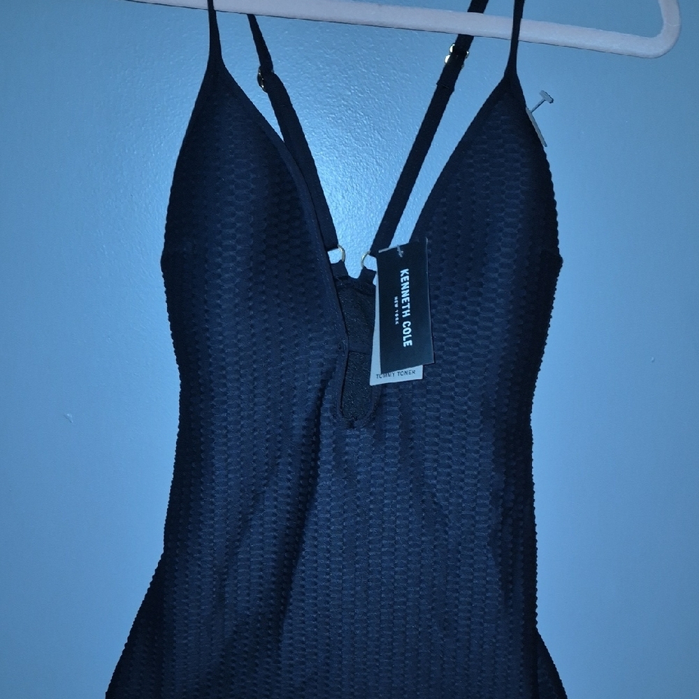 NWT Kenneth Cole Black Textured Swimsuit TOP ONLY